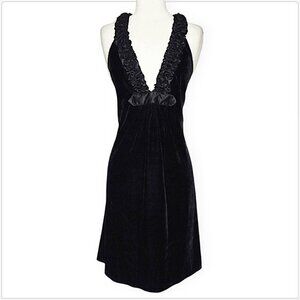 Max Studio Black Stretch Velvet Satin Ruffle Evening Cocktail Dress NWT NEW S